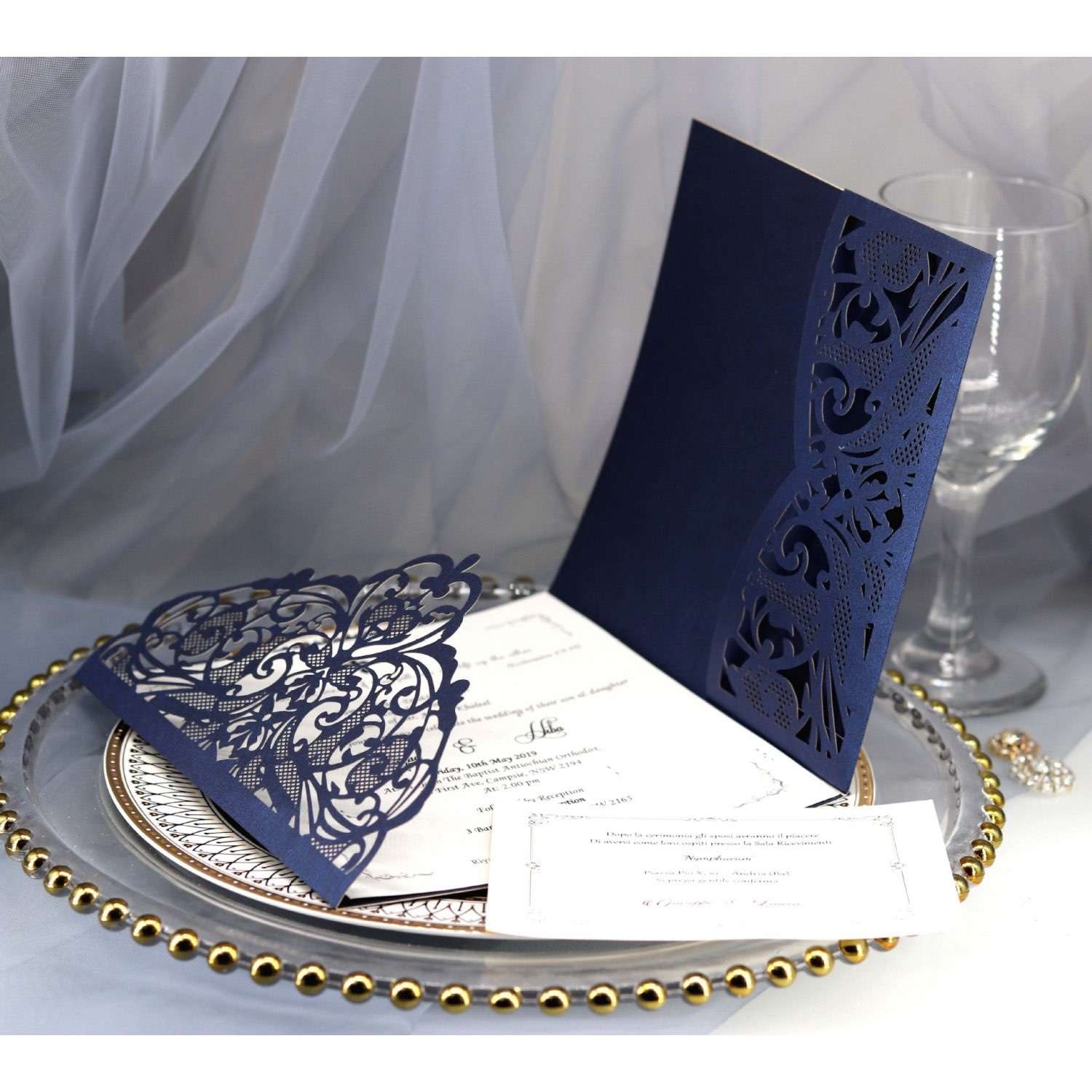 Dark Blue Marriage Invitation Card Wedding Supplies Lace Card Wholesale